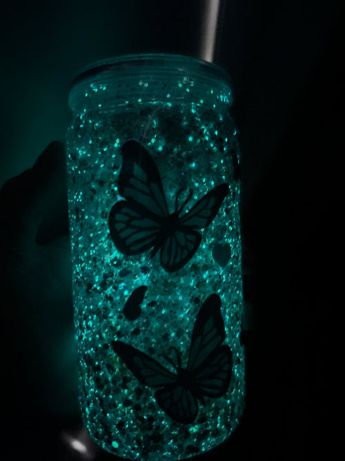 16oz Snow globe Blue Butterfly