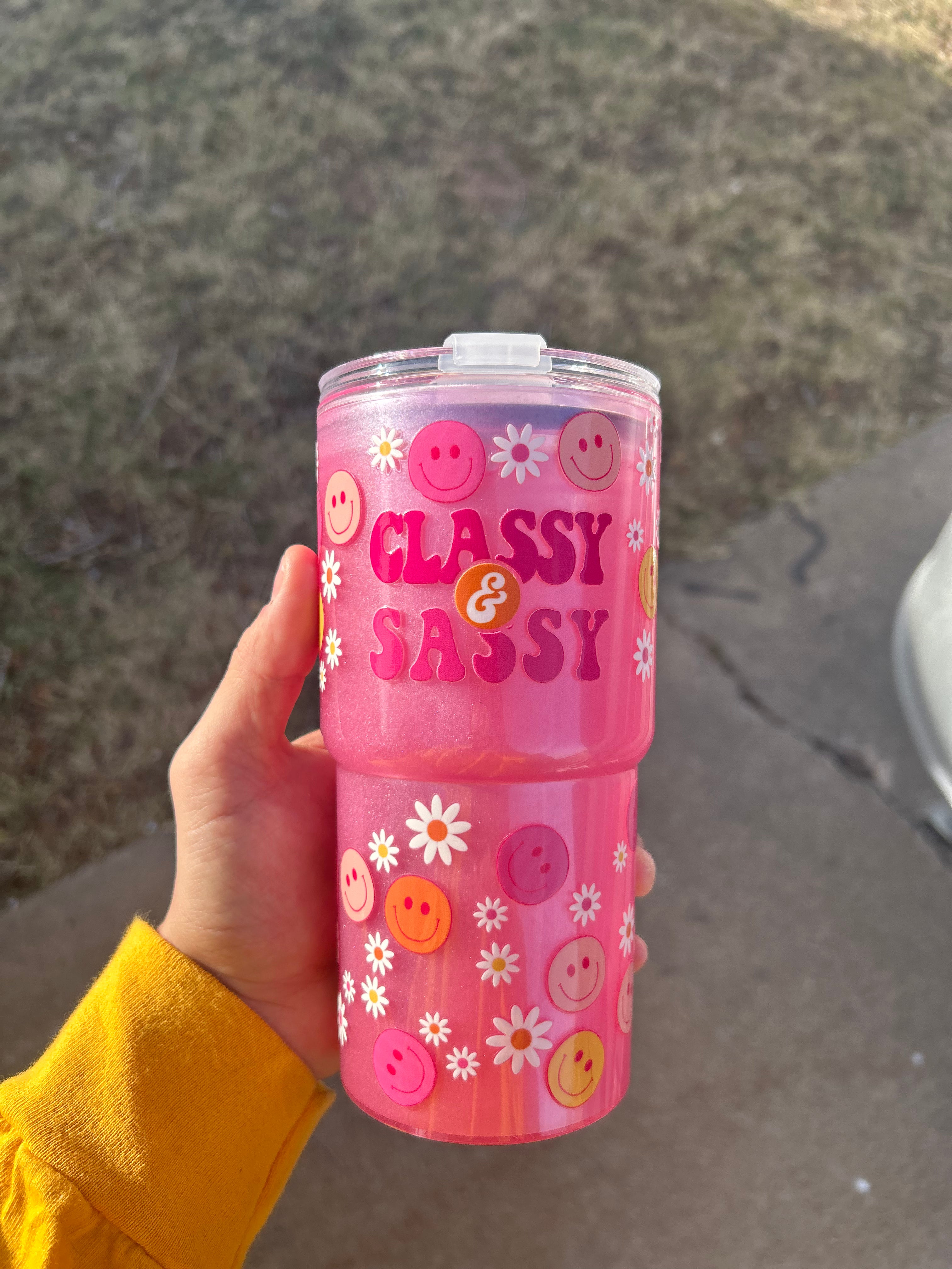 18oz Pink Mica Smiley Face