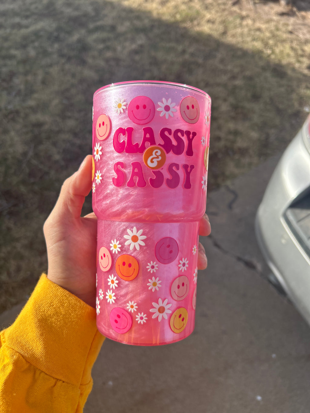 18oz Pink Mica Smiley Face
