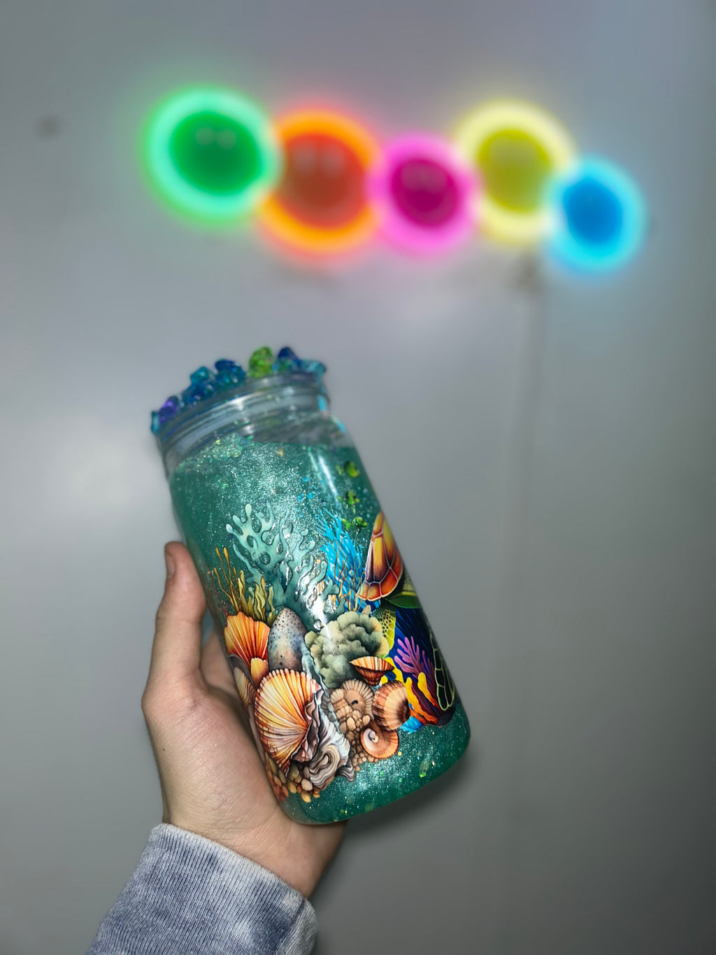 16oz GLOW Mica Cup - Sea Turtle Decal w/ Ice Lid