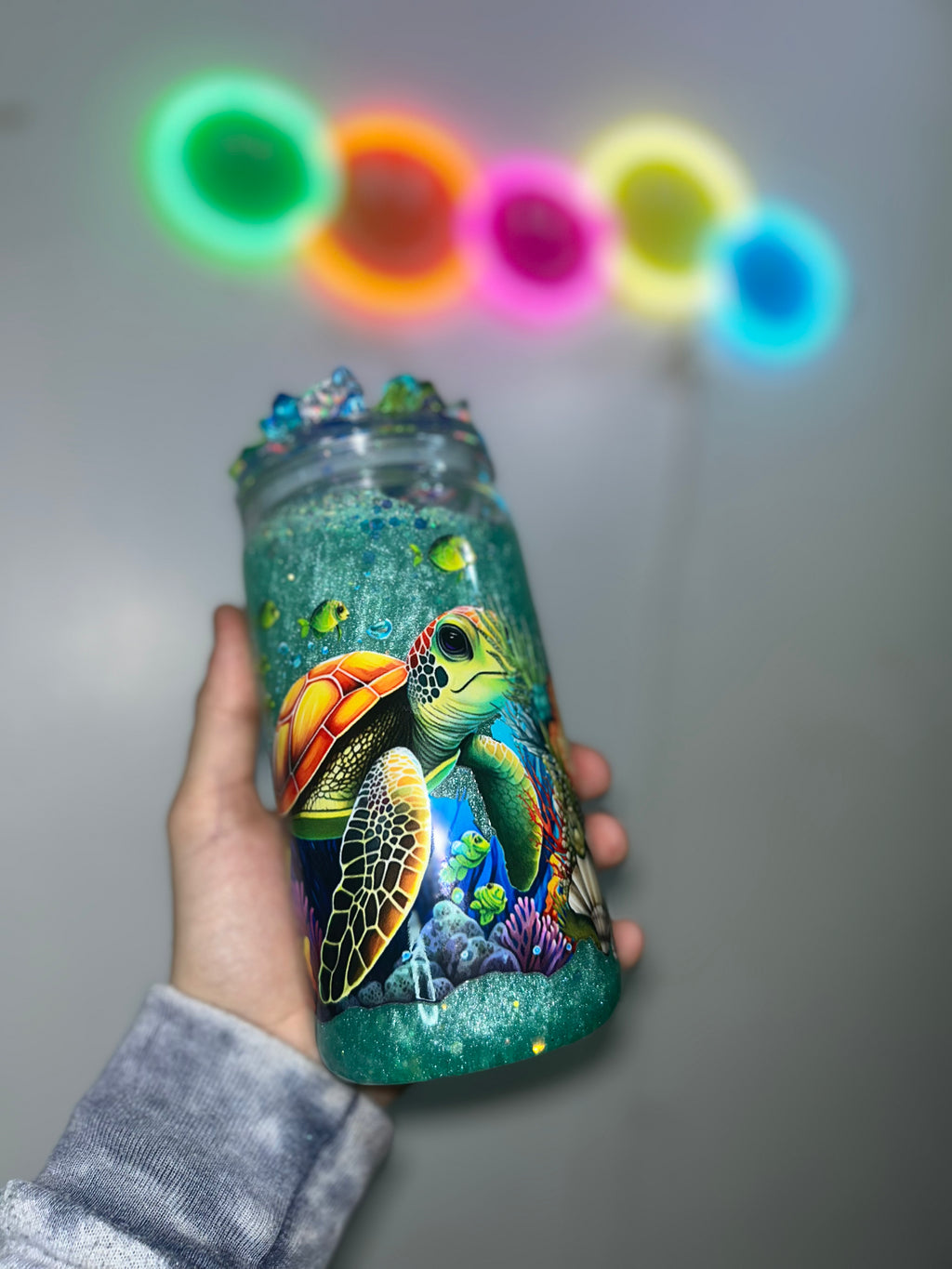 16oz GLOW Mica Cup - Sea Turtle Decal w/ Ice Lid